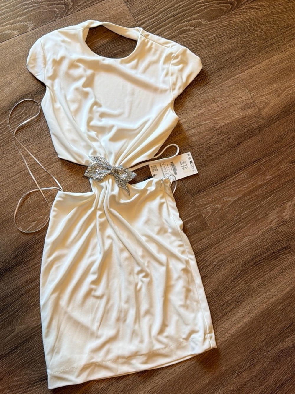 Zara Ivory Mini Dress with Crystal Bow Cutout
